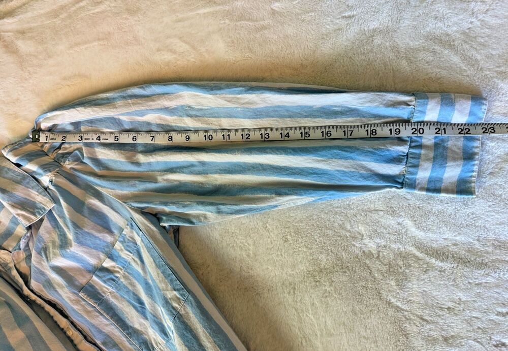 Free People Oversized Striped Button Down Shirt Puff Sleeves Medium Relaxed Boho - Picture 4 of 6